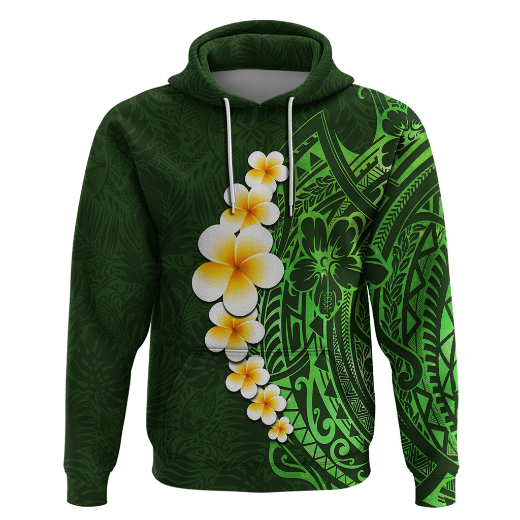 Green Polynesia Hoodie Plumeria Tropical Leaves With Galaxy Polynesian Art - Wonder Print Shop