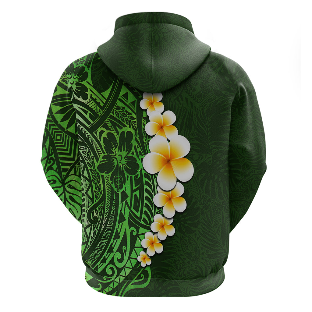 Green Polynesia Hoodie Plumeria Tropical Leaves With Galaxy Polynesian Art - Wonder Print Shop