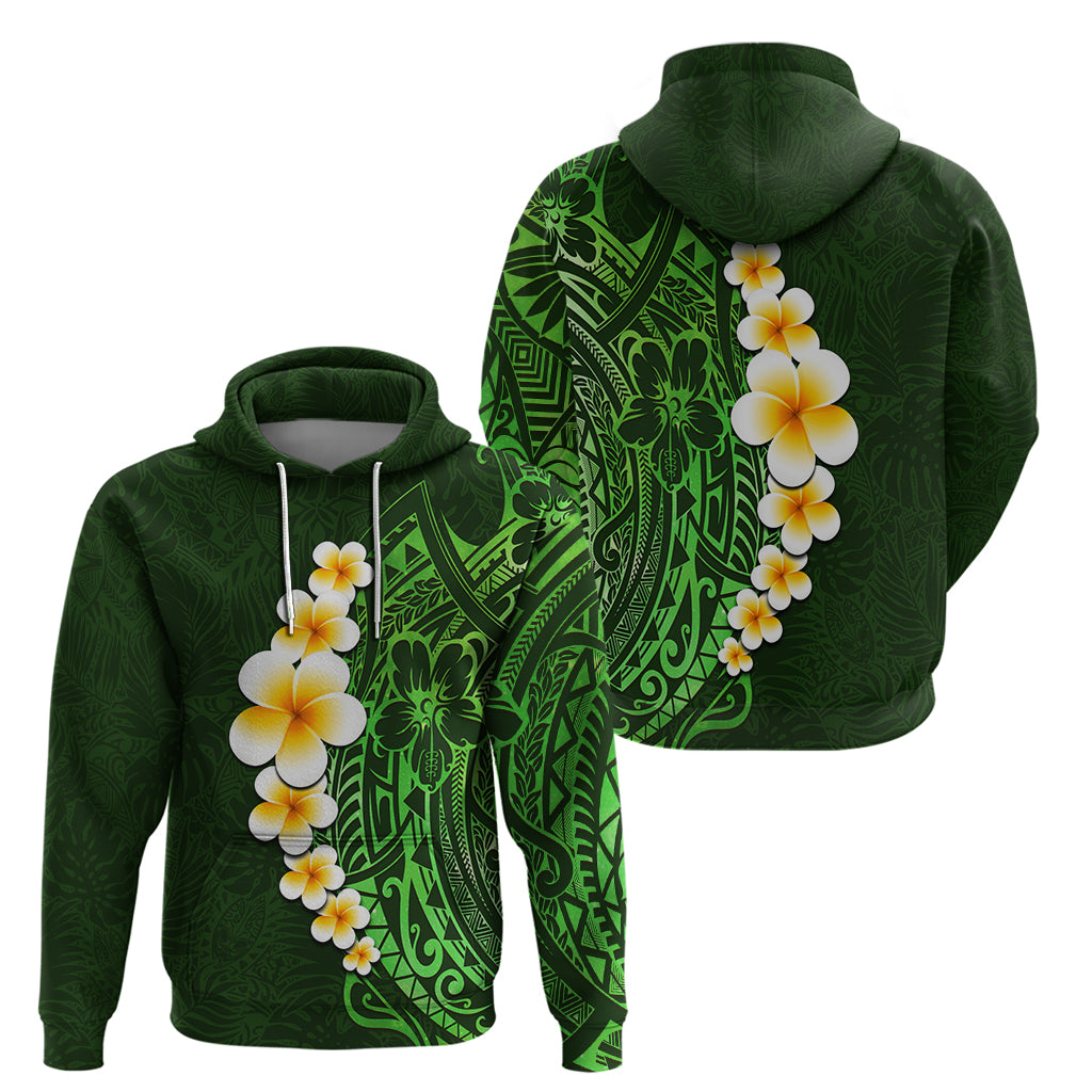 Green Polynesia Hoodie Plumeria Tropical Leaves With Galaxy Polynesian Art - Wonder Print Shop