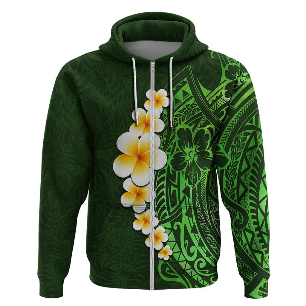 Green Polynesia Hoodie Plumeria Tropical Leaves With Galaxy Polynesian Art - Wonder Print Shop