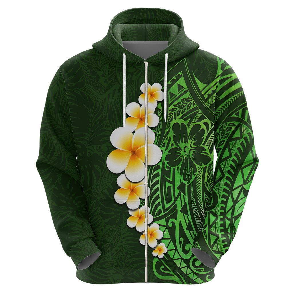 Green Polynesia Hoodie Plumeria Tropical Leaves With Galaxy Polynesian Art - Wonder Print Shop