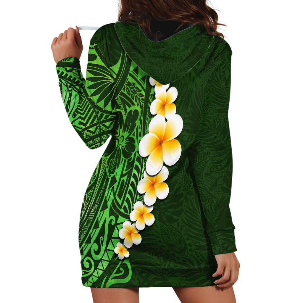 Green Polynesia Hoodie Dress Plumeria Tropical Leaves With Galaxy Polynesian Art - Wonder Print Shop