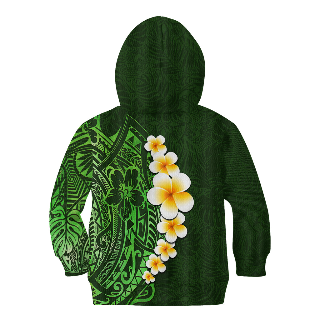 Green Polynesia Kid Hoodie Plumeria Tropical Leaves With Galaxy Polynesian Art - Wonder Print Shop