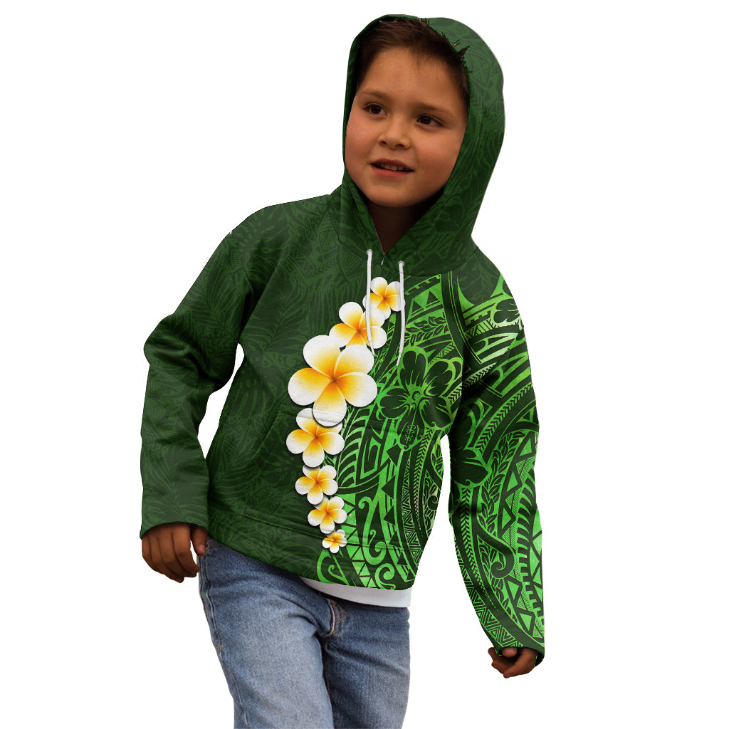 Green Polynesia Kid Hoodie Plumeria Tropical Leaves With Galaxy Polynesian Art - Wonder Print Shop