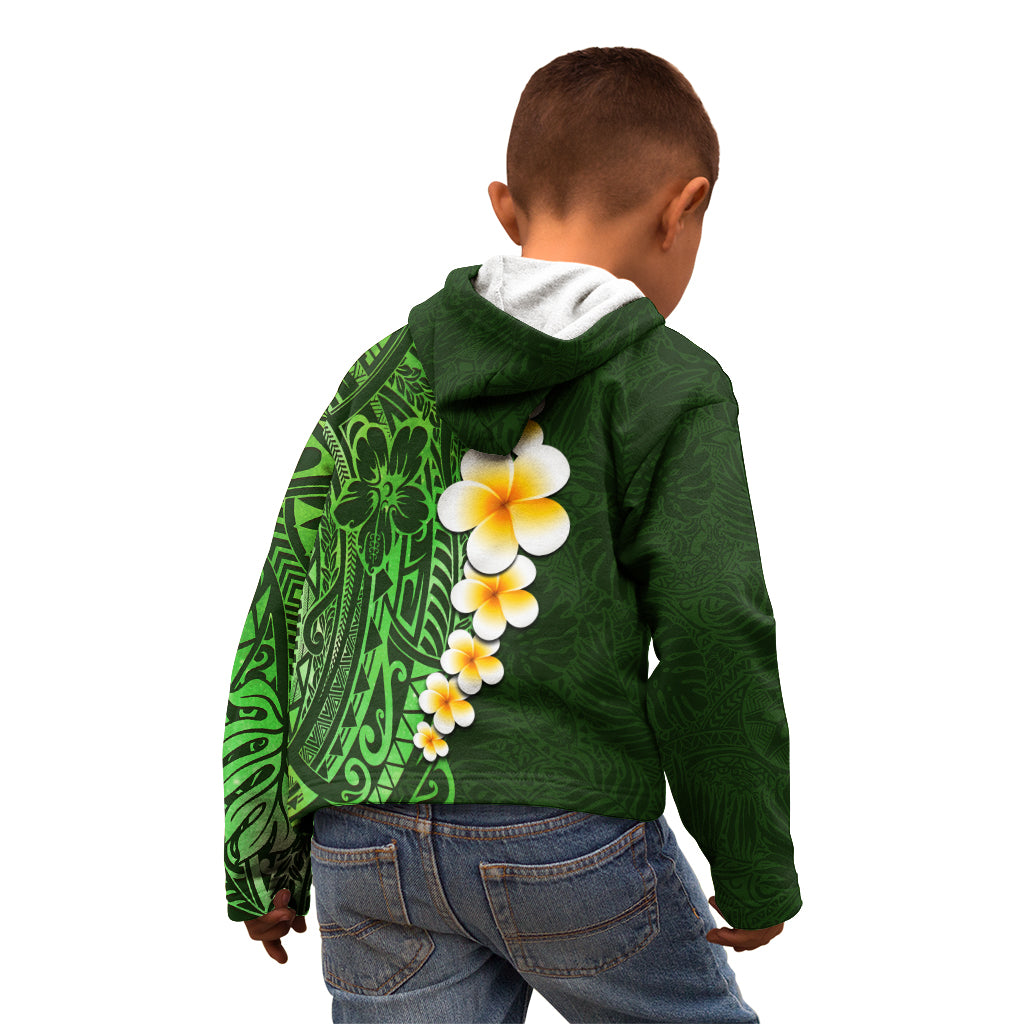 Green Polynesia Kid Hoodie Plumeria Tropical Leaves With Galaxy Polynesian Art - Wonder Print Shop