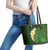 Green Polynesia Leather Tote Bag Plumeria Tropical Leaves With Galaxy Polynesian Art - Wonder Print Shop