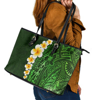 Green Polynesia Leather Tote Bag Plumeria Tropical Leaves With Galaxy Polynesian Art - Wonder Print Shop