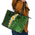 Green Polynesia Leather Tote Bag Plumeria Tropical Leaves With Galaxy Polynesian Art - Wonder Print Shop
