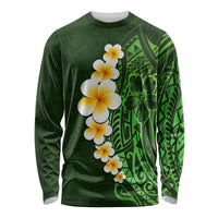 Green Polynesia Long Sleeve Shirt Plumeria Tropical Leaves With Galaxy Polynesian Art - Wonder Print Shop