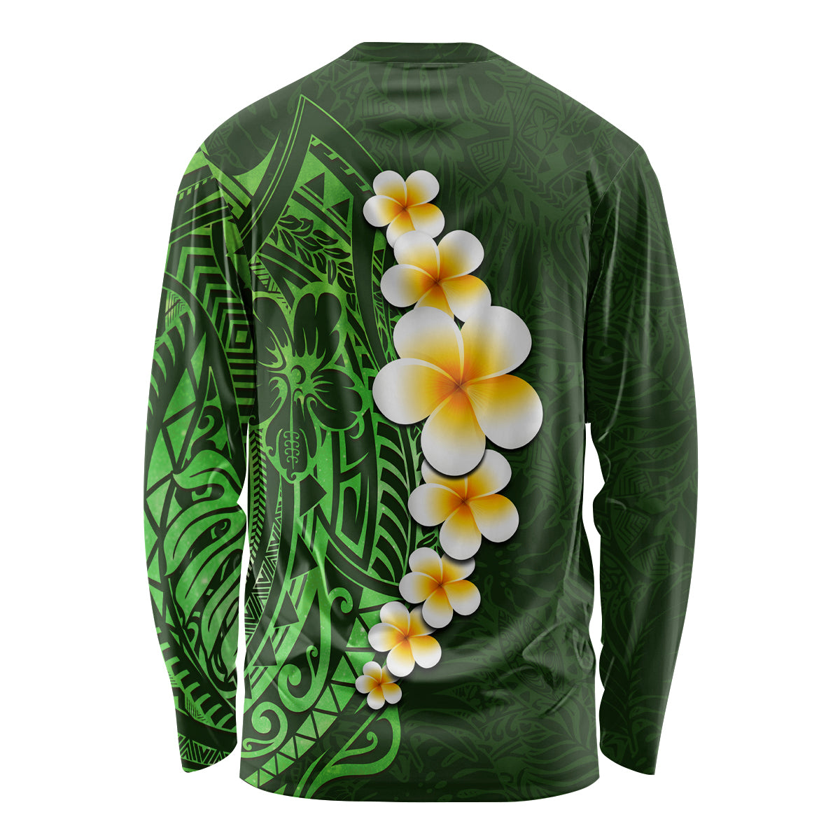 Green Polynesia Long Sleeve Shirt Plumeria Tropical Leaves With Galaxy Polynesian Art - Wonder Print Shop