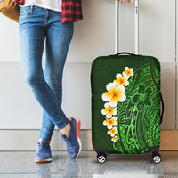 Green Polynesia Luggage Cover Plumeria Tropical Leaves With Galaxy Polynesian Art - Wonder Print Shop