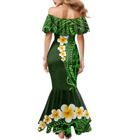 Green Polynesia Mermaid Dress Plumeria Tropical Leaves With Galaxy Polynesian Art - Wonder Print Shop