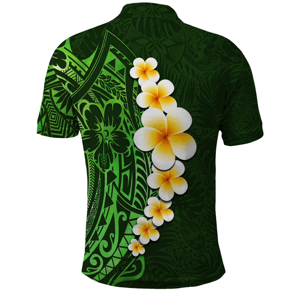 Green Polynesia Polo Shirt Plumeria Tropical Leaves With Galaxy Polynesian Art - Wonder Print Shop