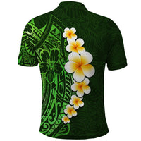 Green Polynesia Polo Shirt Plumeria Tropical Leaves With Galaxy Polynesian Art - Wonder Print Shop