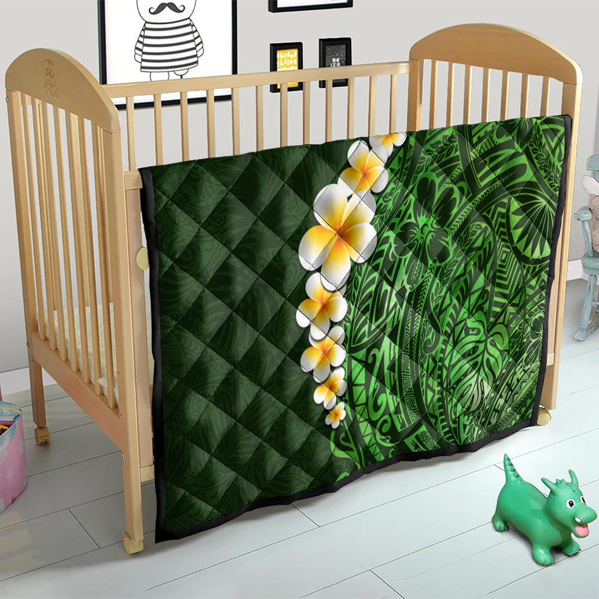 Green Polynesia Quilt Plumeria Tropical Leaves With Galaxy Polynesian Art - Wonder Print Shop