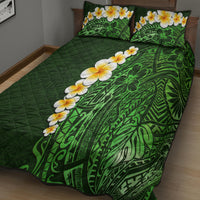 Green Polynesia Quilt Bed Set Plumeria Tropical Leaves With Galaxy Polynesian Art - Wonder Print Shop