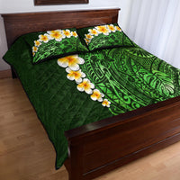 Green Polynesia Quilt Bed Set Plumeria Tropical Leaves With Galaxy Polynesian Art - Wonder Print Shop