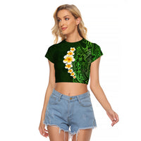 Green Polynesia Raglan Cropped T Shirt Plumeria Tropical Leaves With Galaxy Polynesian Art - Wonder Print Shop