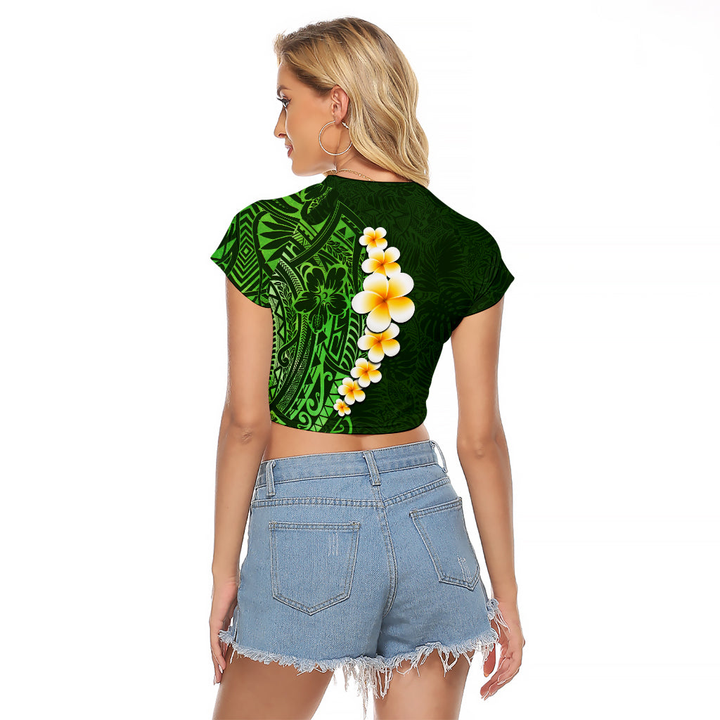 Green Polynesia Raglan Cropped T Shirt Plumeria Tropical Leaves With Galaxy Polynesian Art - Wonder Print Shop