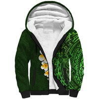 Green Polynesia Sherpa Hoodie Plumeria Tropical Leaves With Galaxy Polynesian Art - Wonder Print Shop