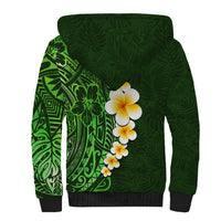 Green Polynesia Sherpa Hoodie Plumeria Tropical Leaves With Galaxy Polynesian Art - Wonder Print Shop
