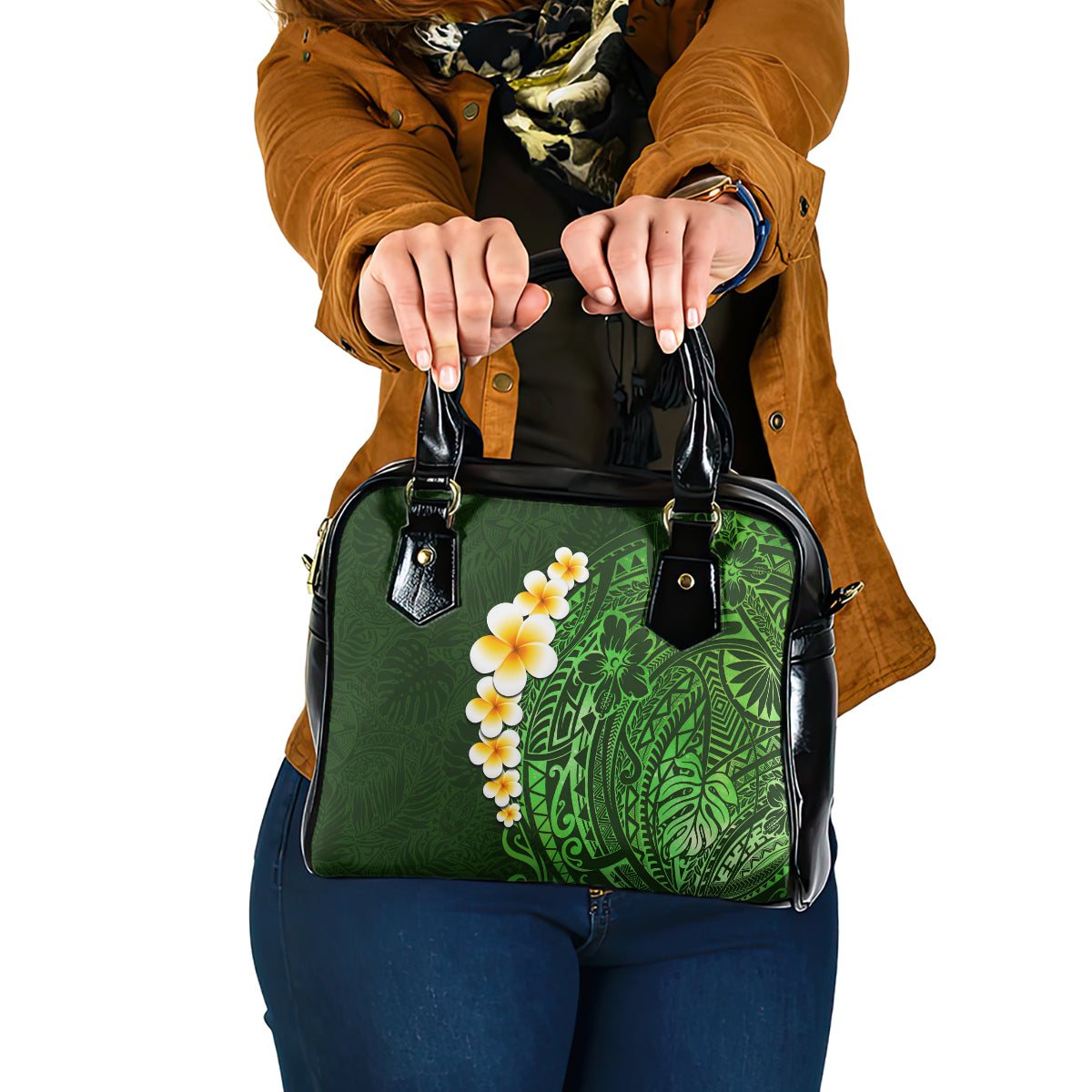 green-polynesia-shoulder-handbag-plumeria-tropical-leaves-with-galaxy-polynesian-art