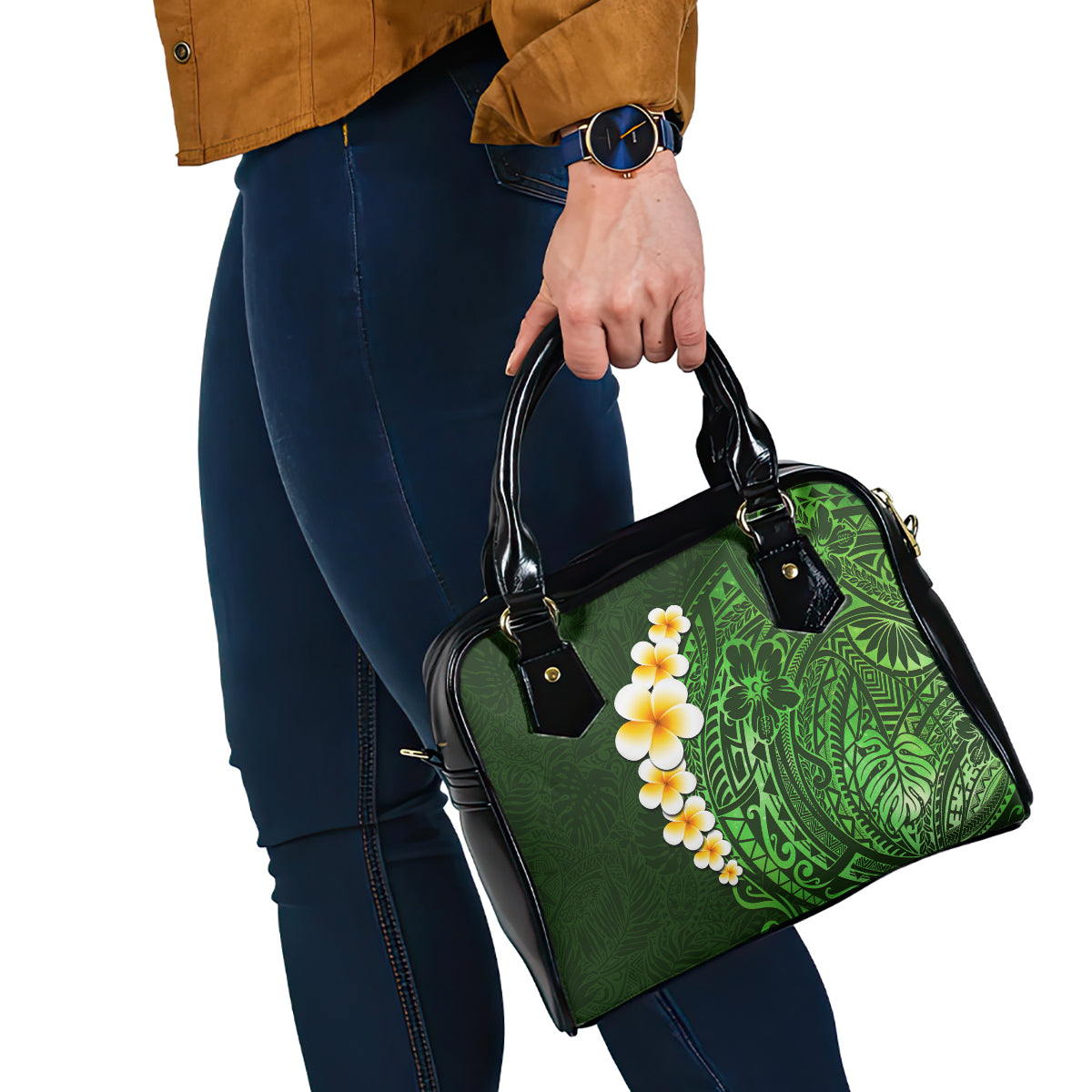 green-polynesia-shoulder-handbag-plumeria-tropical-leaves-with-galaxy-polynesian-art