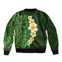 Green Polynesia Sleeve Zip Bomber Jacket Plumeria Tropical Leaves With Galaxy Polynesian Art - Wonder Print Shop