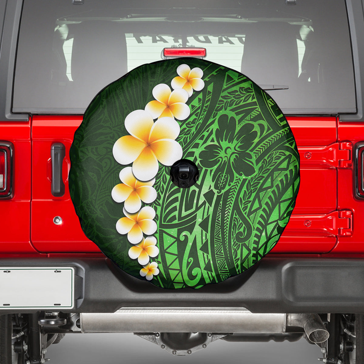 Green Polynesia Spare Tire Cover Plumeria Tropical Leaves With Galaxy Polynesian Art - Wonder Print Shop