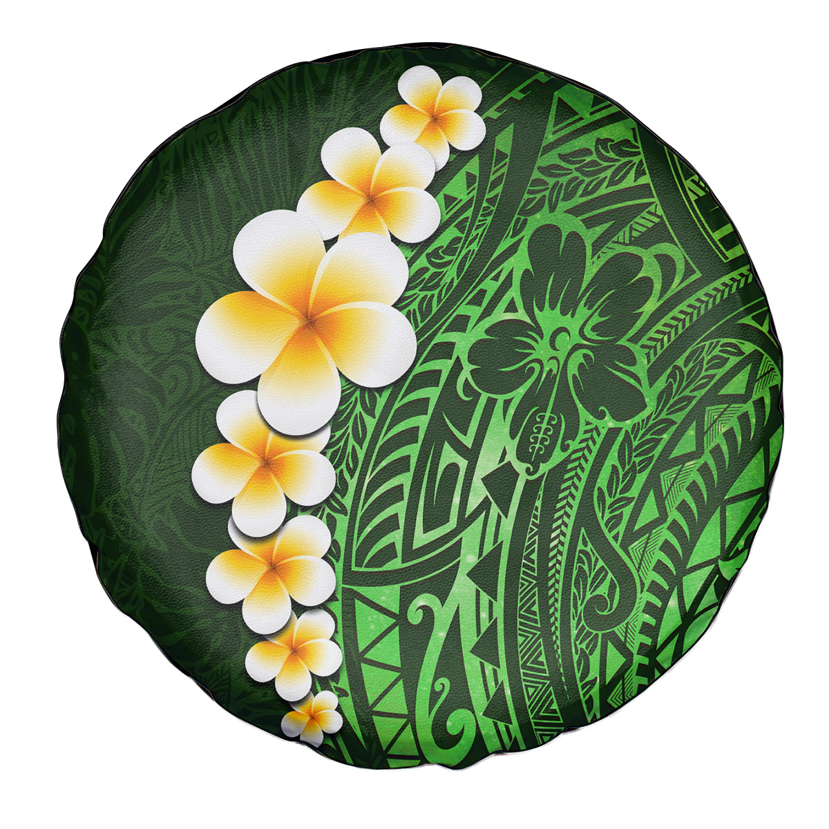 Green Polynesia Spare Tire Cover Plumeria Tropical Leaves With Galaxy Polynesian Art - Wonder Print Shop