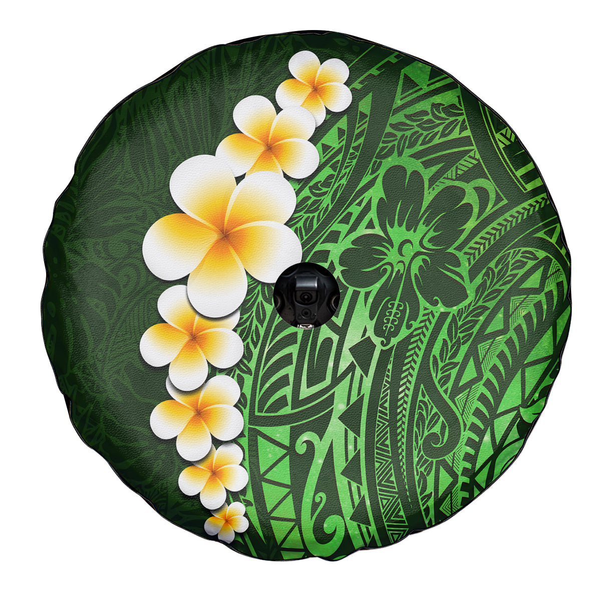 Green Polynesia Spare Tire Cover Plumeria Tropical Leaves With Galaxy Polynesian Art - Wonder Print Shop