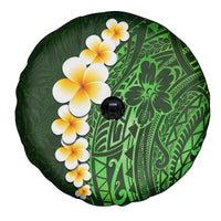 Green Polynesia Spare Tire Cover Plumeria Tropical Leaves With Galaxy Polynesian Art - Wonder Print Shop