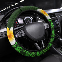 Green Polynesia Steering Wheel Cover Plumeria Tropical Leaves With Galaxy Polynesian Art - Wonder Print Shop