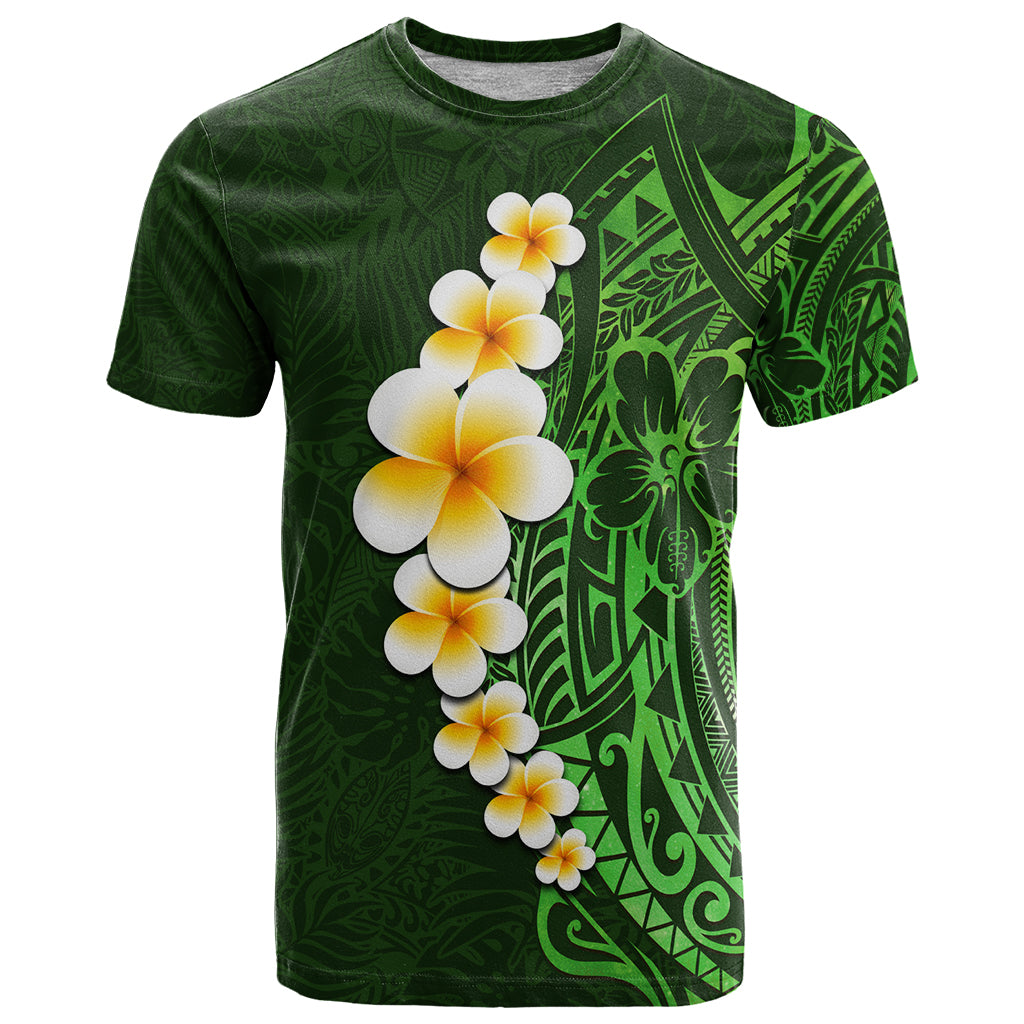 Green Polynesia T Shirt Plumeria Tropical Leaves With Galaxy Polynesian Art - Wonder Print Shop