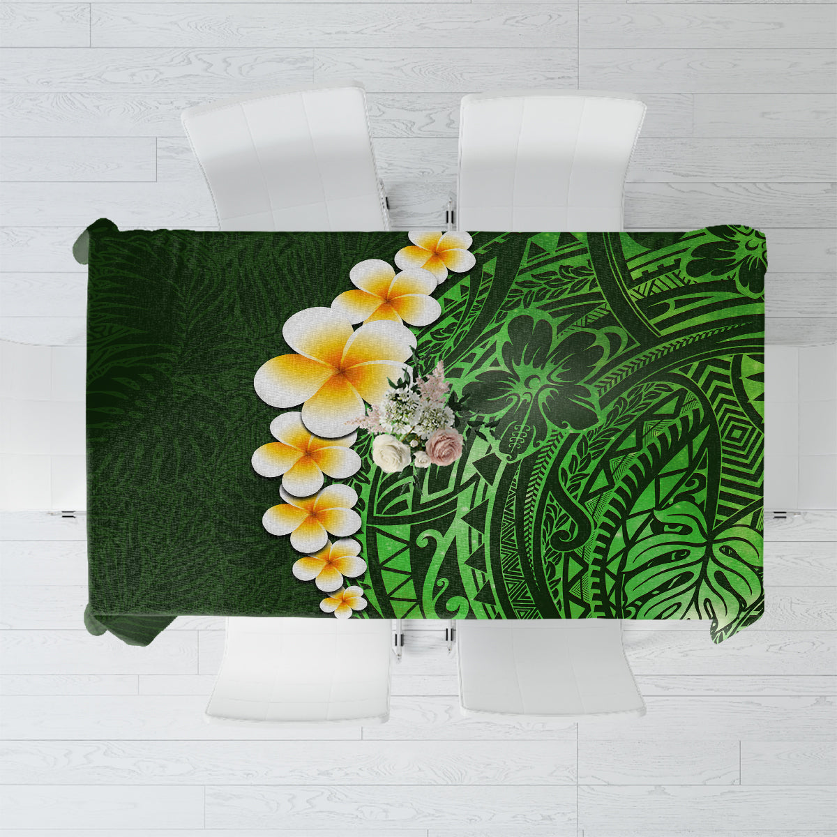 Green Polynesia Tablecloth Plumeria Tropical Leaves With Galaxy Polynesian Art - Wonder Print Shop