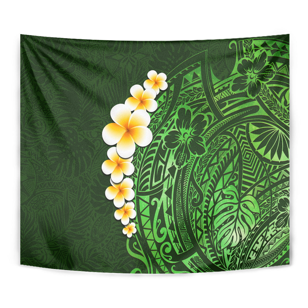 Green Polynesia Tapestry Plumeria Tropical Leaves With Galaxy Polynesian Art - Wonder Print Shop