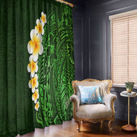 Green Polynesia Window Curtain Plumeria Tropical Leaves With Galaxy Polynesian Art - Wonder Print Shop