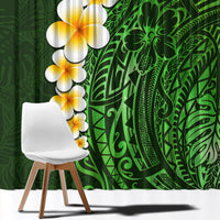 Green Polynesia Window Curtain Plumeria Tropical Leaves With Galaxy Polynesian Art - Wonder Print Shop