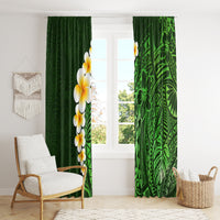 Green Polynesia Window Curtain Plumeria Tropical Leaves With Galaxy Polynesian Art - Wonder Print Shop