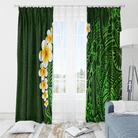 Green Polynesia Window Curtain Plumeria Tropical Leaves With Galaxy Polynesian Art - Wonder Print Shop