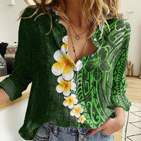 Green Polynesia Women Casual Shirt Plumeria Tropical Leaves With Galaxy Polynesian Art - Wonder Print Shop