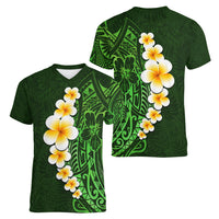 Green Polynesia Women V Neck T Shirt Plumeria Tropical Leaves With Galaxy Polynesian Art - Wonder Print Shop