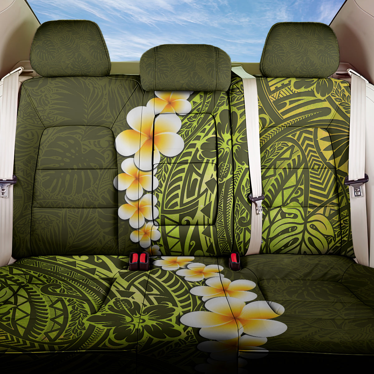 Lime Green Tropical Plumeria With Galaxy Polynesian Art Back Car Seat Cover - Wonder Print Shop