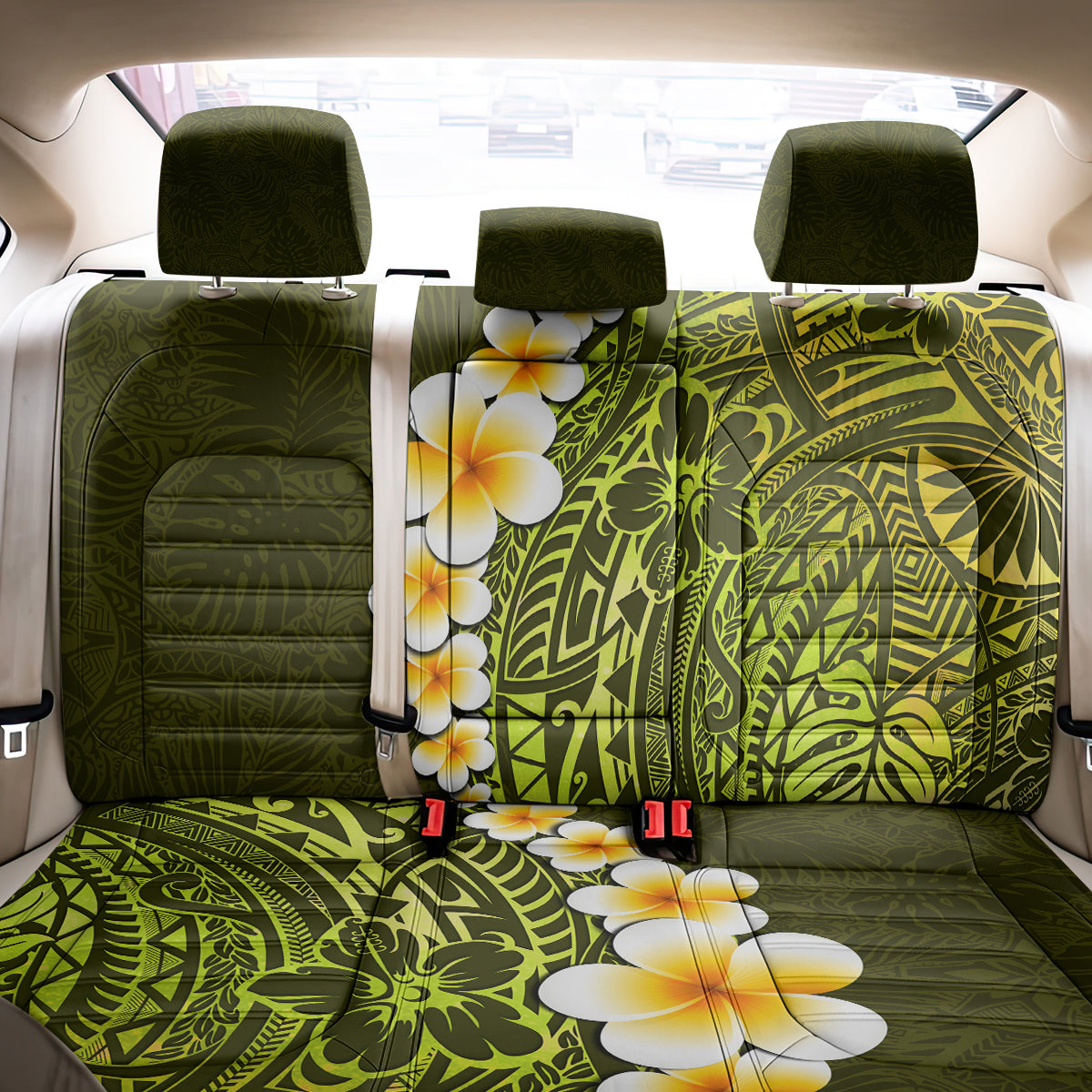 Lime Green Tropical Plumeria With Galaxy Polynesian Art Back Car Seat Cover - Wonder Print Shop