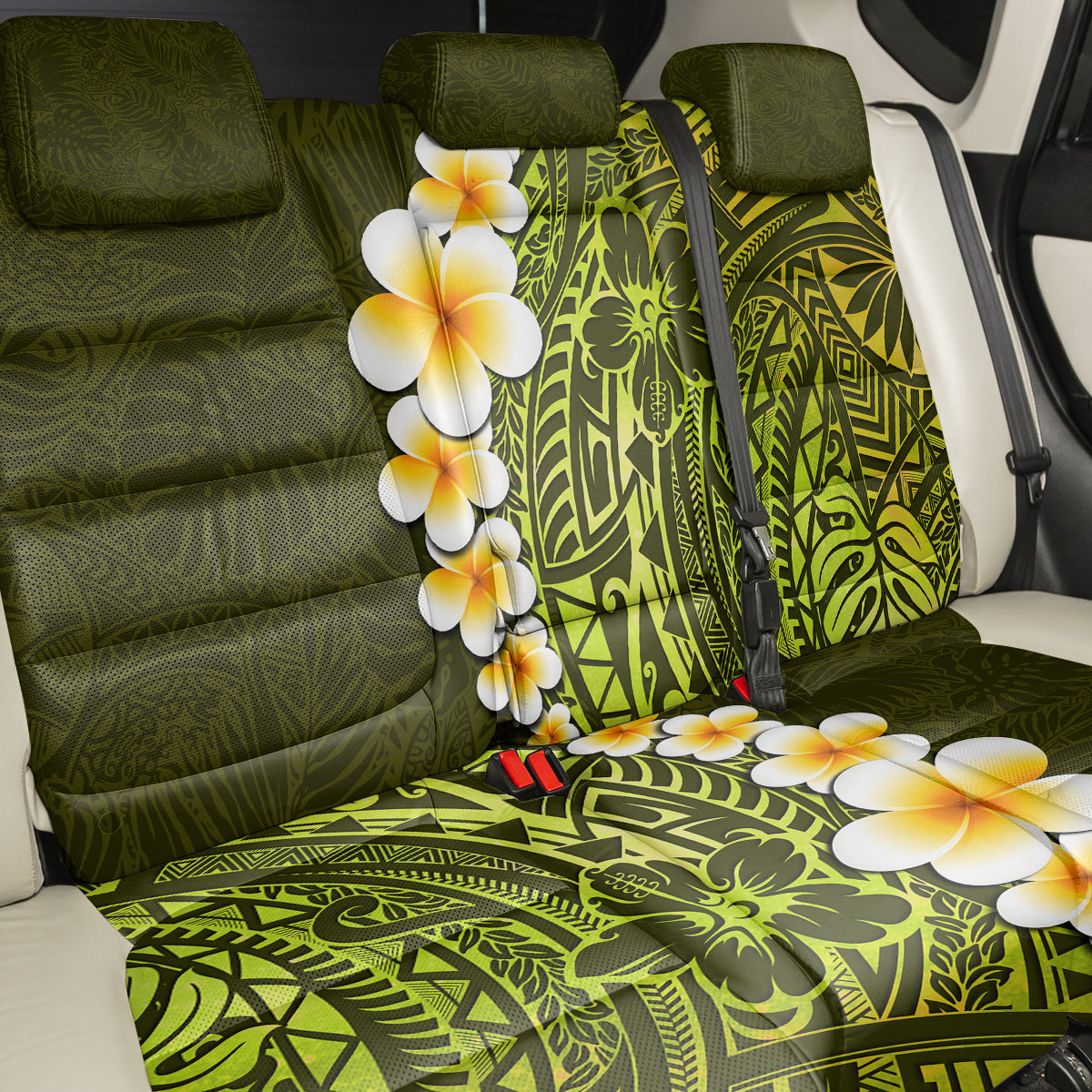 Lime Green Tropical Plumeria With Galaxy Polynesian Art Back Car Seat Cover - Wonder Print Shop
