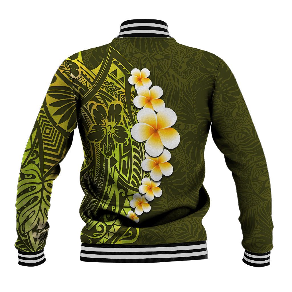 Lime Green Tropical Plumeria With Galaxy Polynesian Art Baseball Jacket - Wonder Print Shop