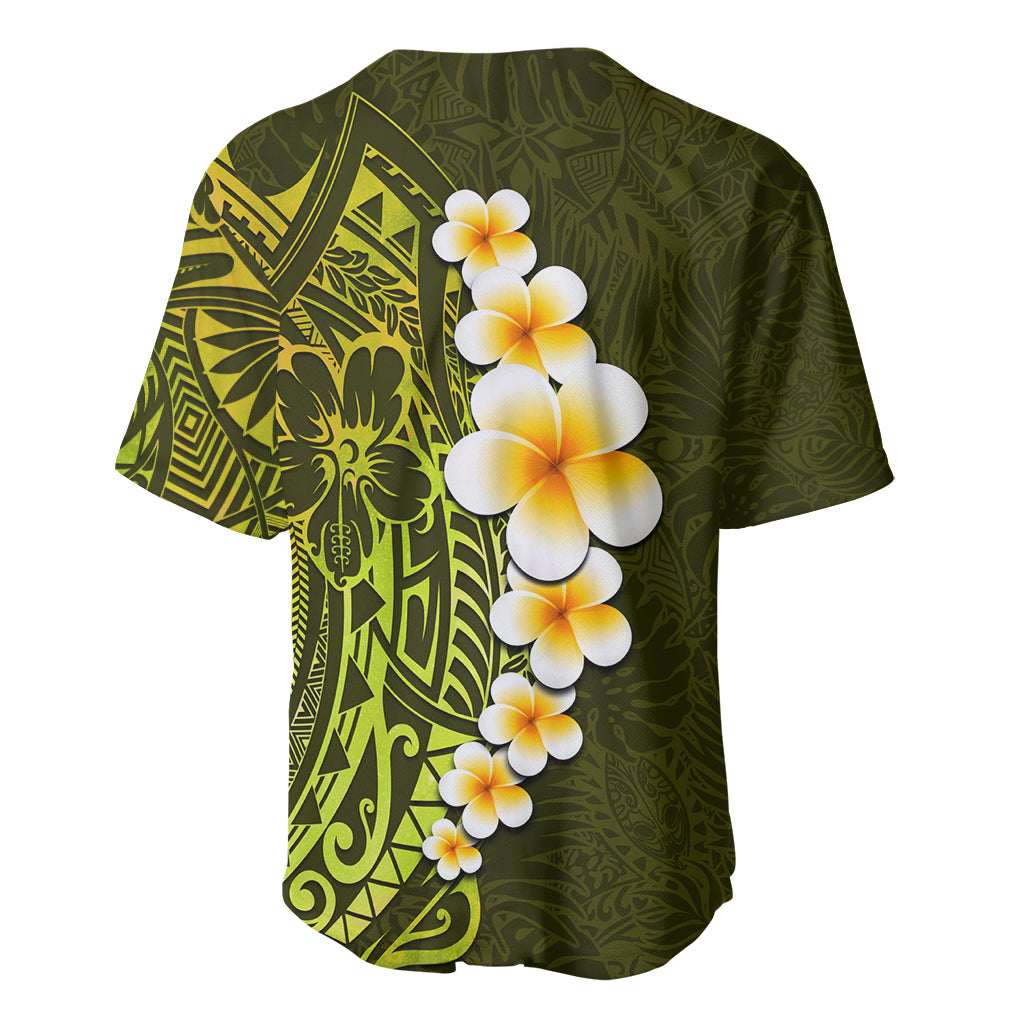 Lime Green Tropical Plumeria With Galaxy Polynesian Art Baseball Jersey - Wonder Print Shop