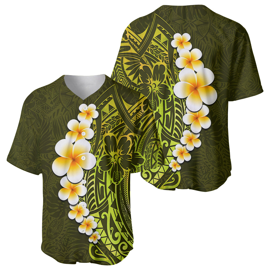 Lime Green Tropical Plumeria With Galaxy Polynesian Art Baseball Jersey - Wonder Print Shop