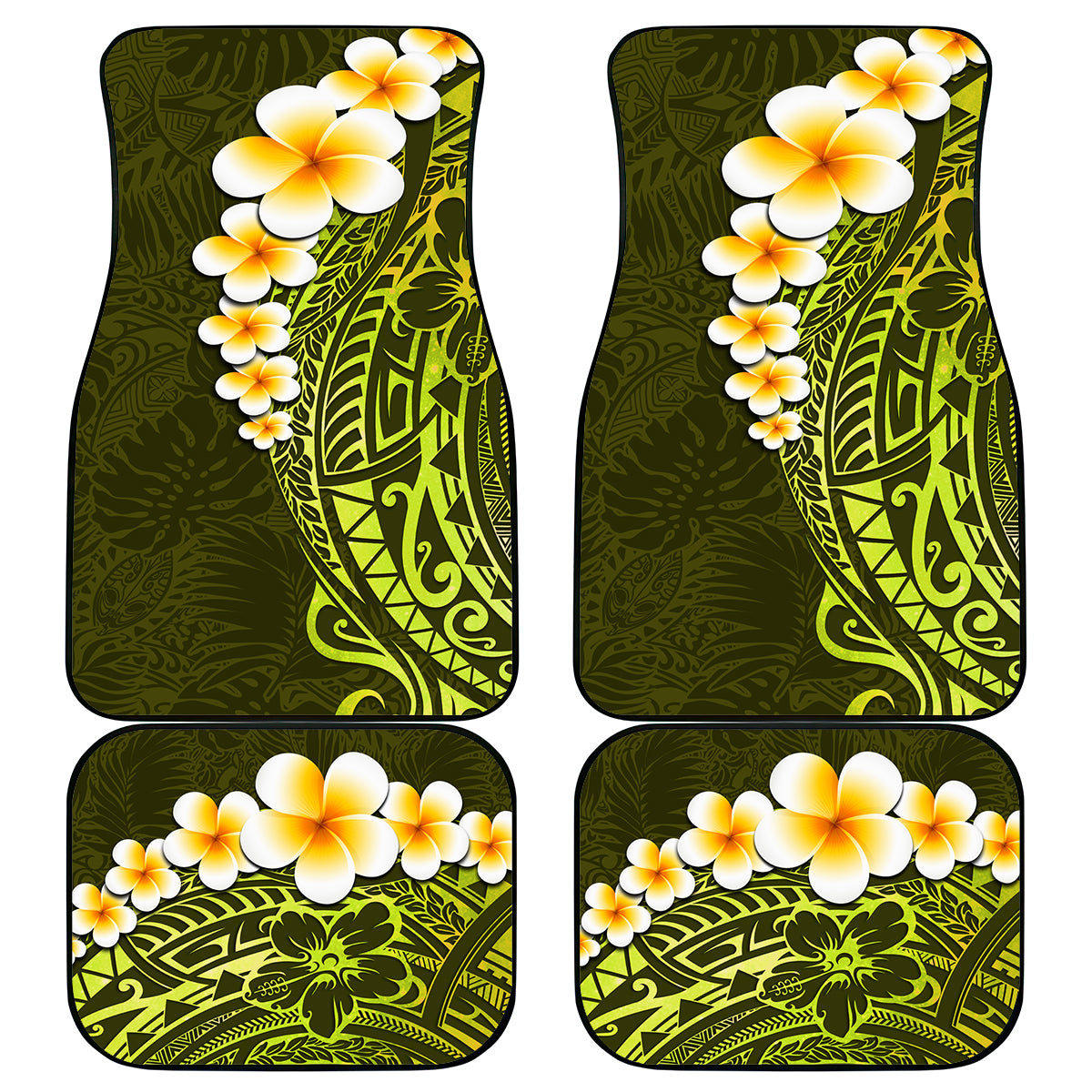 Lime Green Tropical Plumeria With Galaxy Polynesian Art Car Mats - Wonder Print Shop