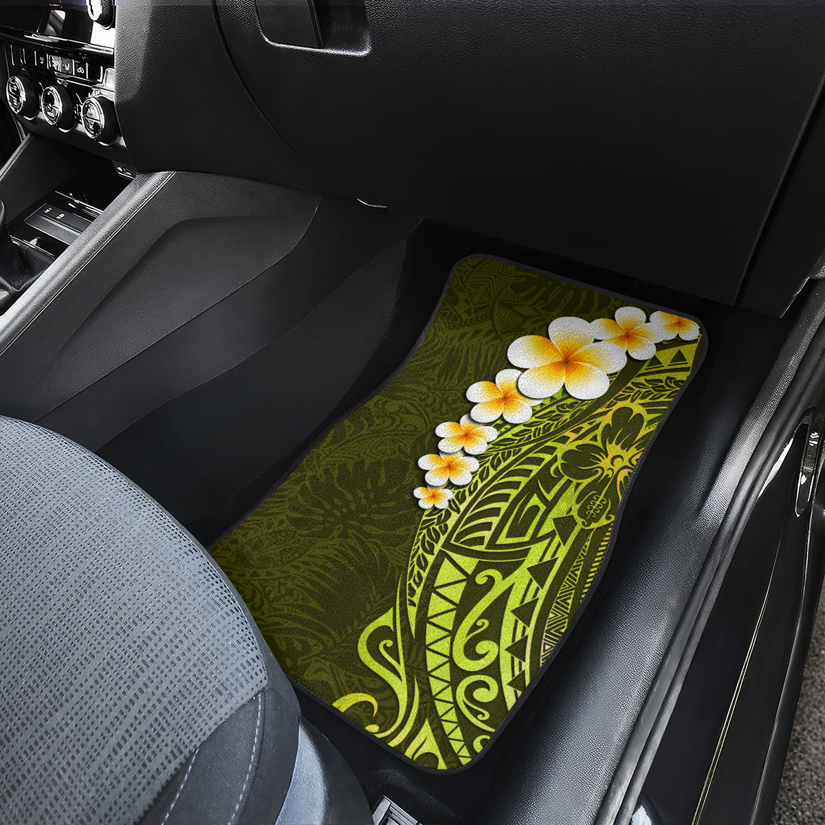 Lime Green Tropical Plumeria With Galaxy Polynesian Art Car Mats - Wonder Print Shop